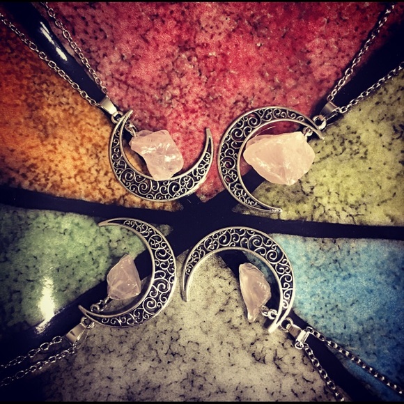 Crystal Quartz Crescent Moon Necklace - Picture 5 of 8